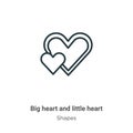 Big heart and little heart outline vector icon. Thin line black big heart and little heart icon, flat vector simple element
