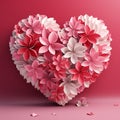 big heart made of flowers on pose background. Romantic and festive concept Royalty Free Stock Photo