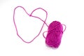 Big heart made of purple skein of thread, isolated
