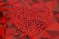 Big heart made up of many small hearts on a red low poly background