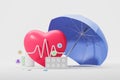 Big heart with pulse, pills and umbrella, health care and protection Royalty Free Stock Photo