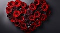 Big heart with red rose flowers, dark background.Valentine\'s Day banner with space for your own co Royalty Free Stock Photo