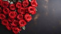 Big heart with red rose flowers, dark background.Valentine\'s Day banner with space for your own co Royalty Free Stock Photo