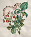 Big heart with strawberries on white paper background, handmade, hand drawn, water color and pencil, valentine day Royalty Free Stock Photo