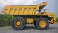 Big and heavy Yellow dump truck side view