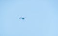Big helicopter flying through the clear sky Royalty Free Stock Photo