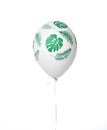 Big helium inflatable latex white balloon for decorations on birthday wedding corporative party with green tropical leaves