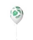 Big helium inflatable latex white balloon for decorations on birthday wedding corporative party with green tropical leaves