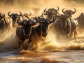 Big herd of wildebeest is about Mara Great Masai Mara National Park