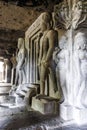 Big Hindu sculptures around the garbhagriha inside of Ellora Cave 29 (Dhumar Lena), Ellora, Maharashtra, India Royalty Free Stock Photo