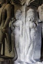 Big Hindu sculptures around the garbhagriha inside of Ellora Cave 29 (Dhumar Lena), Ellora, Maharashtra, India