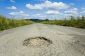 Big hole cracked in the asphalt Royalty Free Stock Photo