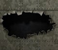 Big hole in metal camouflage background 3d illustration Royalty Free Stock Photo