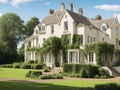 Big house with a lot of windows and a path in the frontyard in a sunny day