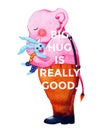 Big Hug is Really Good, Animals Art Concept Elephant and Rabbit Royalty Free Stock Photo