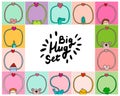 Big hug set hand drawn vector illustration with animals objects people cartoon comic style empty space for banner