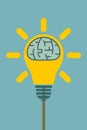 Big human brain inside shining lightbulb Royalty Free Stock Photo
