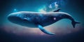 Big humpback whale swims illustration. AI generative