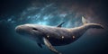 Big humpback whale swims illustration. AI generative