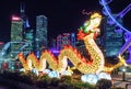 Big illuminated Chinese dragon festive decoration at AIA Great European Carnival in Hong Kong