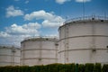 Big industrial oil tanks in a refinery base Royalty Free Stock Photo