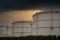 Big industrial oil tanks in a refinery base Royalty Free Stock Photo