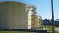 Big industrial oil tanks in a refinery base. industrial plant. industrial oil press tank. Royalty Free Stock Photo