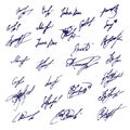 Big Ink Signatures set - group of fictitious contract signatures. Royalty Free Stock Photo