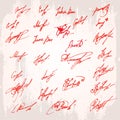 Big Ink Signatures set - group of fictitious contract signatures Royalty Free Stock Photo