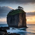 The big islet of Ribeira da Janela in Porto Moniz, Madeira island, Portugal. Surreal landscape of a large