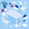 Big isometric office furniture set. Create your office for advertising, website, banners, and presentations. Office room Royalty Free Stock Photo