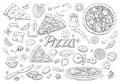 Big italian pizza and pizza ingredients isolated on white background Royalty Free Stock Photo