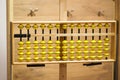 Big japanese abacus. Mental arithmetic school. Back to school concept. Abacus for calculation, background