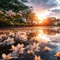 Jasmine flower sparkling reflection by the sun