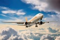Big jet plane flying through the clouds Royalty Free Stock Photo