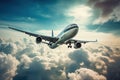 Big jet plane flying through the clouds Royalty Free Stock Photo
