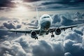 Big jet plane flying through the clouds Royalty Free Stock Photo