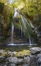 Famous Jur-Jur Waterfall. Autumn in Crimea. Vertical image Royalty Free Stock Photo