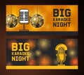 Big karaoke night. Microphone set of banners vector illustration. Live music concert. Party brochures. Recording songs Royalty Free Stock Photo