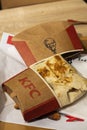 Big KFC wrap on a KFC tray in paper wrap