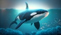 Big killer whale in deep blue ocean. 3d render illustration. Royalty Free Stock Photo