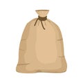 Big knotted sack full isolated on white background. Brown textile bag of potatoes or grain. Canvas sack closeup. Royalty Free Stock Photo