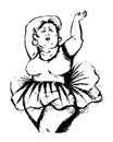 Big lady in tutu dancing ballet. Body positive concept. Monochrome doodle isolated illustration. Fat ballet dancer Royalty Free Stock Photo