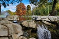 Lake turning into waterfall in Nicolae Romanescu natural park, Craiova