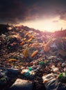Big landfill with thrown food waste in the dark sunset light. Global hunger issue concept Royalty Free Stock Photo