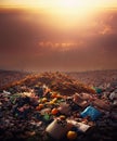 Big landfill with thrown food waste in the dark sunset light. Global hunger issue concept Royalty Free Stock Photo