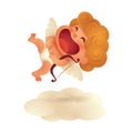 Big laughing cute little cupid with a bow floating on cloud on white background. Isolated Royalty Free Stock Photo