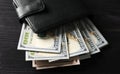 Big Leather Wallet With Usa Dollars On A Table Royalty Free Stock Photo