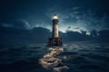 A big lighthouse in the middle of the water. AI Generated Royalty Free Stock Photo