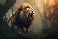 Big lion in the jungle. 3D render. Fantasy illustration, AI Generated Royalty Free Stock Photo